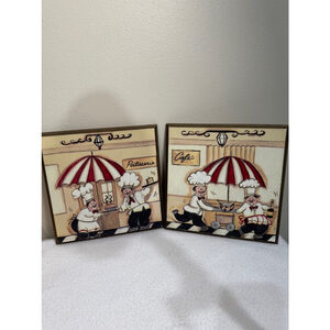 Ross Home Decor Italian chef street cafe Wall art set of 2. 8x8 Beige Red